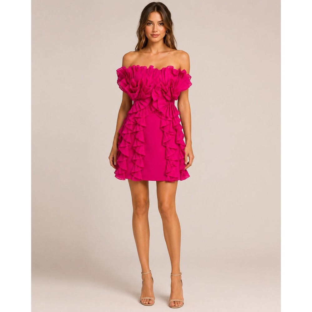ONE33 Social Fuchsia Pink Ruffle Strapless Mini Dress Size 2 $495 NWT